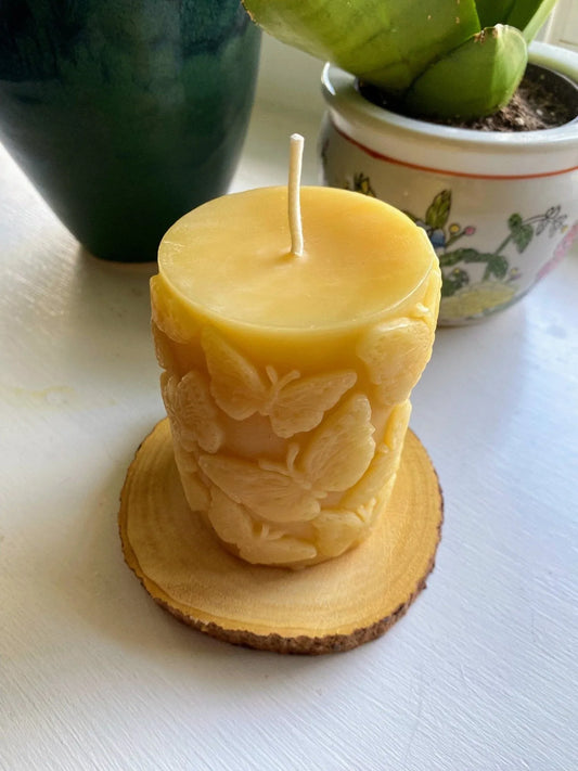 Butterflies Beeswax Pillar Candle - BIG FRENCHIES