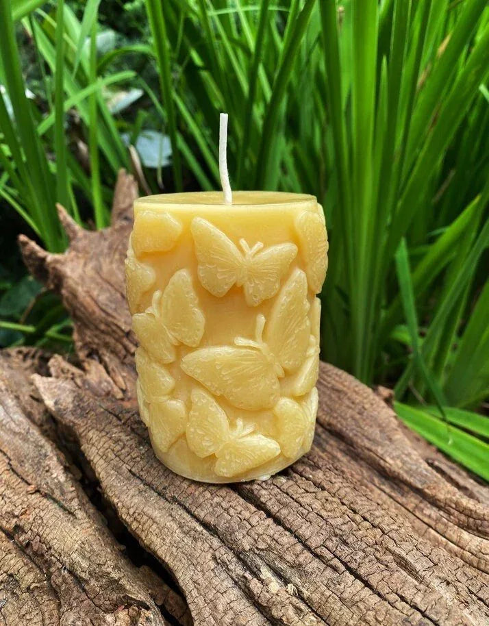 Butterflies Beeswax Pillar Candle - BIG FRENCHIES