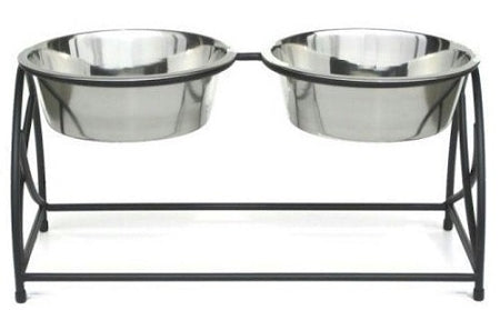 PetsStop Butterfly Double Elevated Dog Feeder, Medium – 7-Inch Raised Diner with Two 2-Quart Stainless Bowls