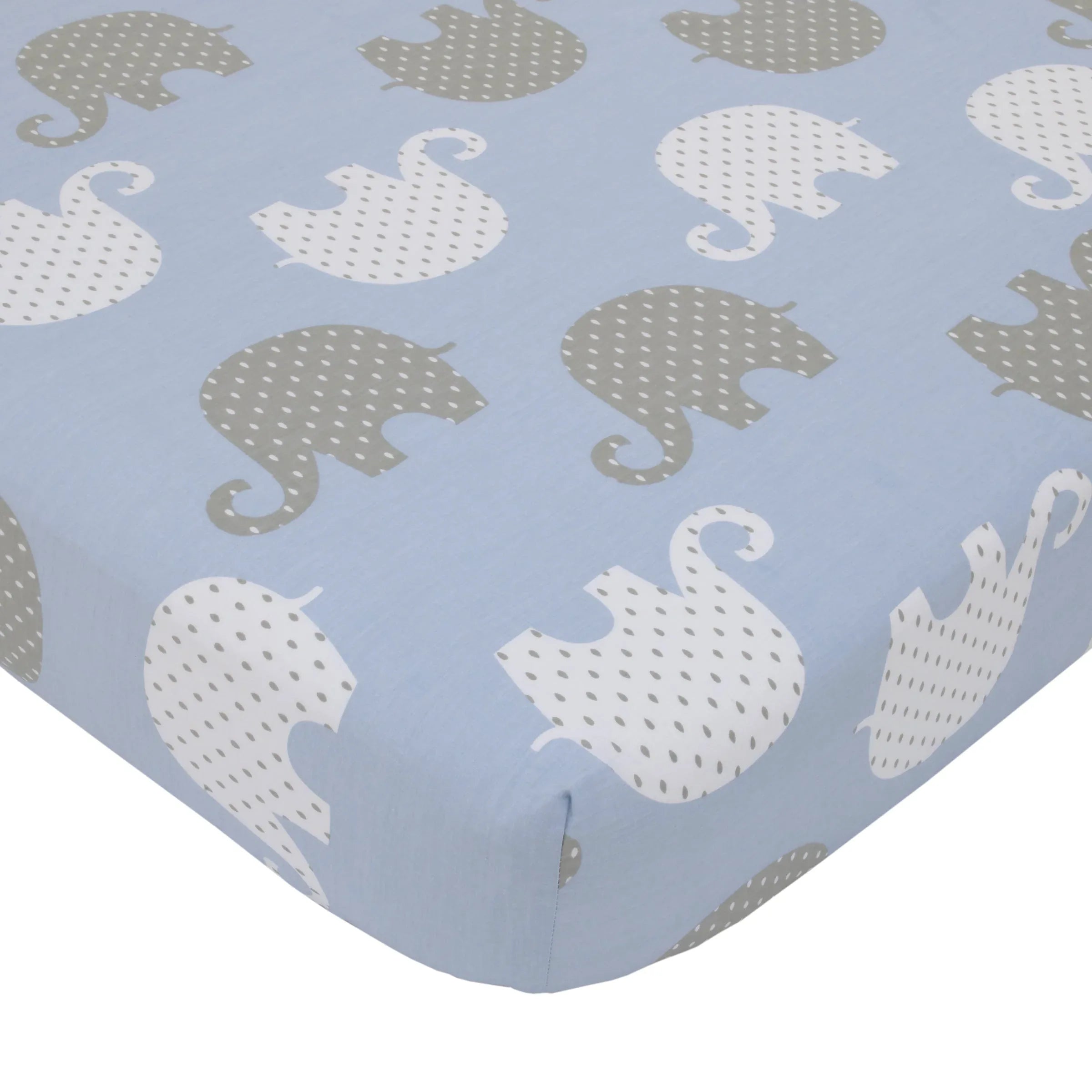 NoJo Dreamer Elephant Blue, Grey 8 Piece Nursery Crib Bedding Set - BIG FRENCHIES