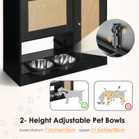 Feeding station with 2 lockers, pet feeding station with 2 elevated dog bowls, side hooks, anti-tipping kit, hidden pet 