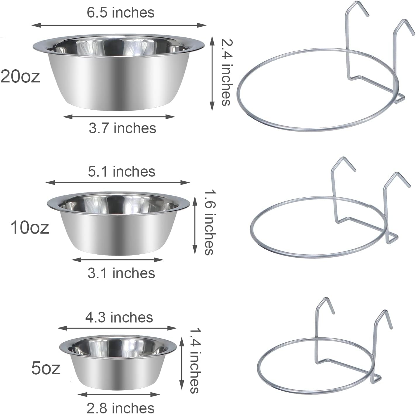 Pet Bowl Stainless Steel Hanging Food Water Bowls Bird Cage Feeder for Birds, Parrots, Small Sized Dogs and Cats (S) - BIG FRENCHIES