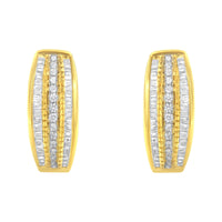 10K Yellow Gold 3/4 Cttw Pave and Channel Set Diamond Triple Row Modern Hoop Earrings (I-J Color, I2-I3 Clarity)