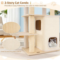 63" Wooden Cat Tree - 2-Story Condo with Bamboo Interior, 5 Sisal Scratching Posts, 44 lbs Per Layer Capacity