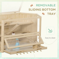 Wooden Large Hamster Cage Small Animal Exercise Play House 3 Tier With Tray, Seesaws, Water Bottle, Activity Center, Nat