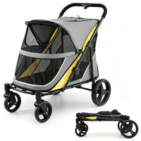 220LBS Large Capacity Dog Stroller, Foldable Pet Stroller with 360 Swivel Shock-Absorbing Wheels, One-Click Brake & Retr