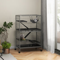50" H Rolling Small Animal Cage with Hammock, Ferret Cage, Chinchilla Cage, Pet Habitat with 4 Doors, Removable Tray