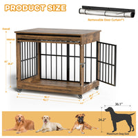 42in Large Dog Crate Furniture, Double Door Wooden Indoor Dog Kennel Furniture, Decorative Pet Cage End Table With Wheel