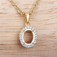 0.22 Carat Genuine White Diamond 14K Yellow Gold Semi Mount Pendant - holds 9x7mm Oval Gemstone
