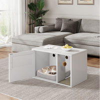 Cat Litter Box Cabinet Multifunctional White Modern Cat House Washroom End Table For Bedroom Living Room