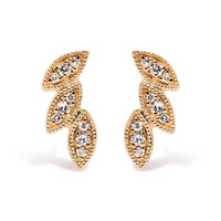 10K Yellow Gold 1/10 Cttw Diamond Triple Leaf Stud Earring (H-I Color, I1-I2 Clarity)