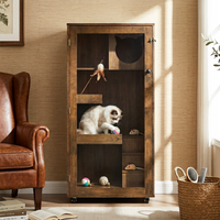 Basia Indoor Rubber Wood Cat Cabinet with Wheels, Ventilated Indoor Cat Condo with Multi-Level Shelves & Lockable Door, 