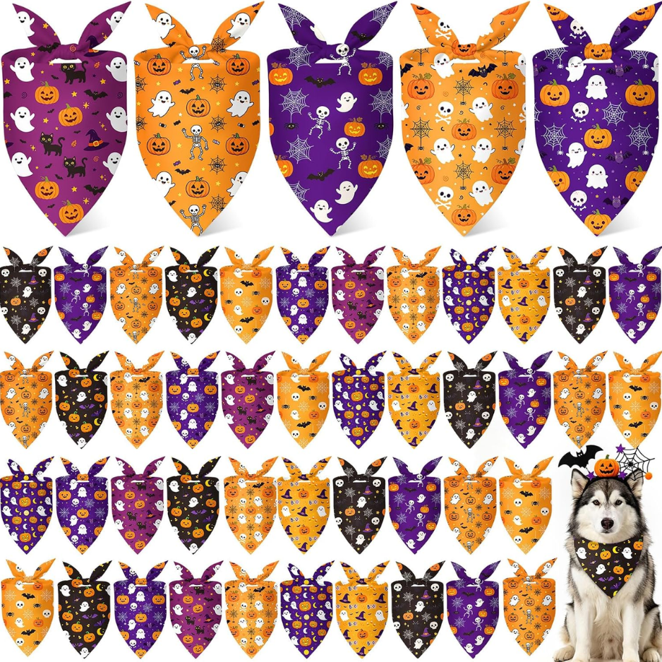 50 Pcs Halloween Dog Bandanas Bulk For Charm Large Pets 31.5 X 21.7 X21.7 In Pumpkin Ghost Soft Triangle Bibs For Dog Lo