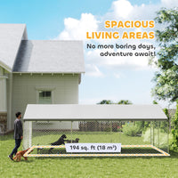 Heavy Duty Outdoor Dog Kennel with Waterproof Roof, 2 Secure Latches, Chain Link Dog Run for Backyard, 20 x 10 x 7