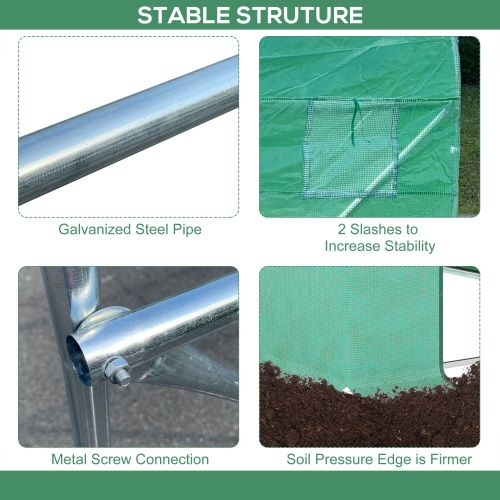 Outsunny 15x 7x 6.5 Walk-in Tunnel Hoop Greenhouse, Green House With Polyethylene PE Cover, Steel Frame, Roll-Up Zipper 