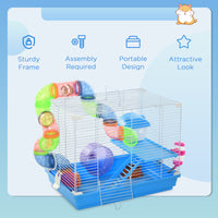 2-Level Hamster Cage Rodent Gerbil House Mouse Mice Rat Habitat Metal Wire with Exercise Wheel, Play Tubes, Water Bottle