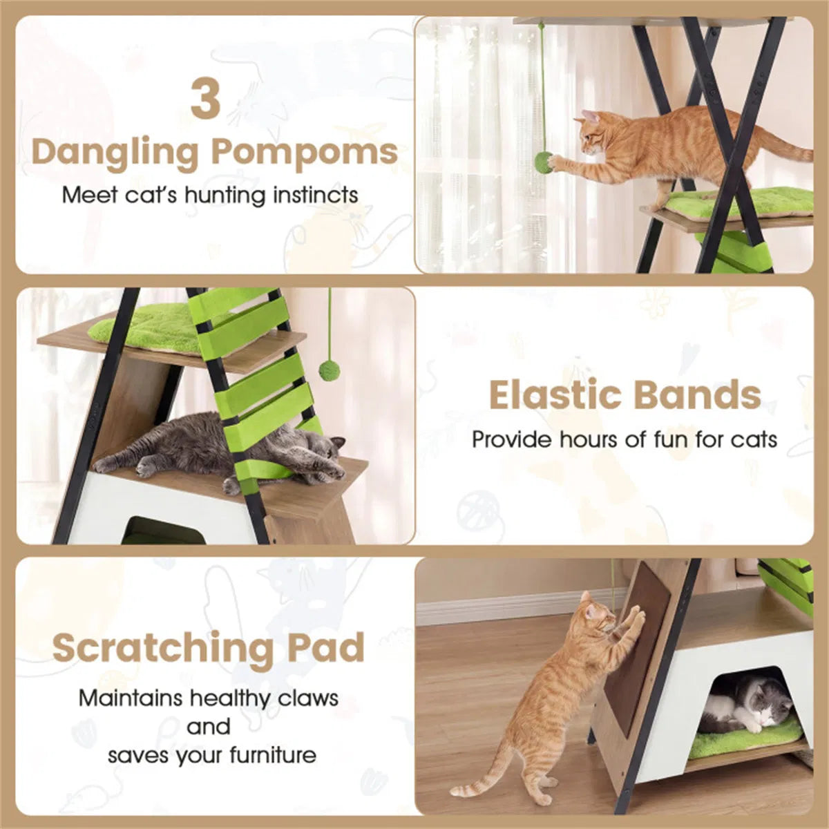 73" Multi-Level Cat Tree with Condo & Perch, Multi-Cat Climbing Tower with Scratching Pad & Interactive Toys
