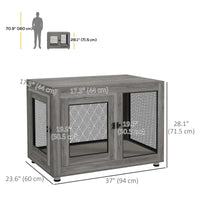 Pet Crate End Table with Water-resistant Cushion or Large Medium Dogs, Grey