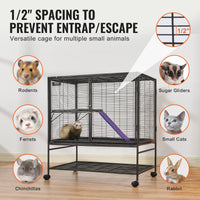 39' Metal Small Animal Cage 2-Tier Rolling Ferret Cage With Tray A Ramp