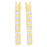 10K Yellow Gold Round and Baguette Cut Diamond Oblong Hinged Leverback Hoop Earrings (Â¼ Cttw, I-J Color, I2-I3 Clarity)