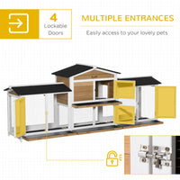 90.5" Wooden Rabbit Hutch Bunny Cage Pet Playpen House Enclosure with Double Side Run Boxes, No Leak Tray, Ramp, for Rab