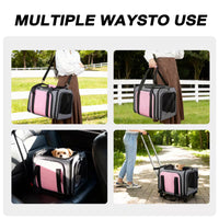 Pink Expandable Rolling Pet Carrier with Detachable Wheelbase – Airline Approved Soft-Sided Travel Bag for Dogs & Cats Under 25 lbs