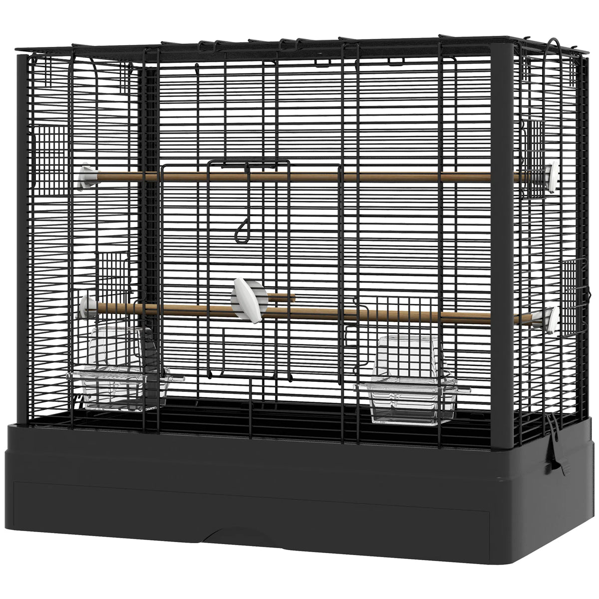 22" Bird Cage for Budgie Finches Canaries Love Birds with Wooden Stands, Slide-Out Tray, Handles, Food Containers, Black
