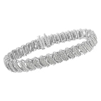 .925 Sterling Silver 3.0 Cttw Diamond Multi Row Cluster Slanted Wave Link 7-Â¼â€ Tennis Bracelet (I-J Color, I2-I3 Clarity)