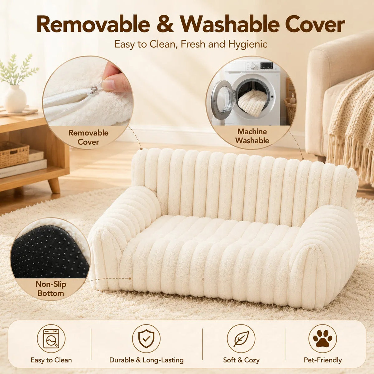 Cute Cat Couch For Pets - Fluffy Cat Beds With Premium Soft Corduroy Fleece, Fuzzy Cats Beds For Indoor Cats With Remova