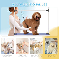 Adjustable Dog Grooming Table with 2 Safety Slings, Storage Basket, Blue