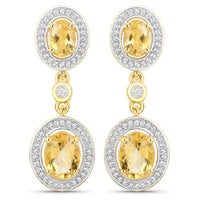 18K Yellow Gold Plated 5.70 Carat Genuine Citrine and White Topaz .925 Sterling Silver Earrings