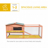 Rabbit Cage Outdoor, 62" Wooden Outdoor Rabbit Hutch, Small Animal Habitat with Detachable Run and Elevated Main House, 