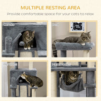55" Cat Tree for Indoor Cats, Cat Tower, Kitty Activity Center with Cat Bed Ramp Condo Hammocks Hanging Ball Toys Sisal 