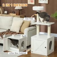 Cat Tree with Litter Box Enclosure, Scratching Posts, Bed, Climbing Platforms for Indoor Cats, White