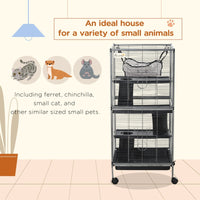 Metal Small Animal Cage Rolling Big Ferret Cage, Chinchilla Cage, Sugar Glider Cage, With Hammock & 4 Tiers, Removable T