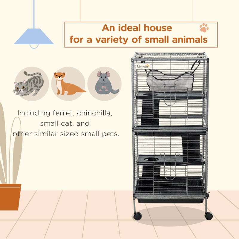 Metal Small Animal Cage Rolling Big Ferret Cage, Chinchilla Cage, Sugar Glider Cage, With Hammock & 4 Tiers, Removable T