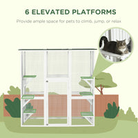 Large Outdoor Catio Enclosure, Wooden Cat Patio with 6 Balanced Platforms and Asphalt Roof, 70.9" x 38.6" x 70.9", White