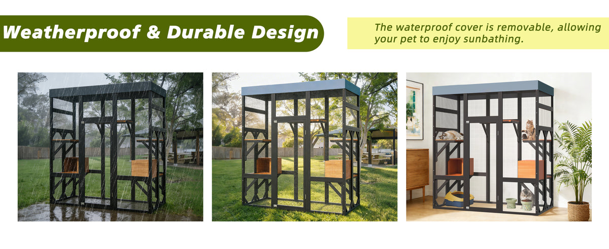 Large Outdoor Cat Enclosure Catio with 5 Platforms & 2 Napping Houses, Secure Metal Wire, Easy Assembly for Indoor & Out