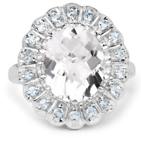 5.90 Carat Genuine Crystal Quartz and Swiss Blue Topaz .925 Sterling Silver Ring