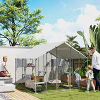 95" Extra Large Metal Outdoor Catio with Waterproof Cover, 2 Resting Boxes, 7 Jumping Platforms, for Multiple Cats