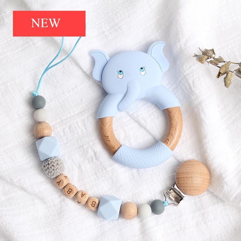 Modern Luxury Pacifier Clip Chain Beech Beads Silicone Elephant Pendant Baby Teething Nursing Clips Chain For Baby - BIG FRENCHIES