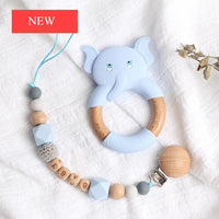 Modern Luxury Pacifier Clip Chain Beech Beads Silicone Elephant Pendant Baby Teething Nursing Clips Chain For Baby - BIG FRENCHIES