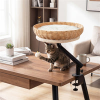 360 Rotatable Desktop Cat Bed Perch, 2-in-1 Workspace Cat Retreat With Jingling Ball Natural Black White