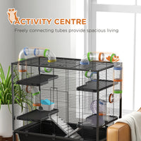 Small Animal Cage for Syrian Hamster, Gerbil Cage with Tubing System, Running Wheel, Ramps, Platforms