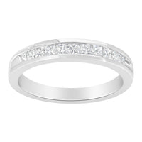 IGI Certified 1/2 Cttw Princess Cut Diamond 18K White Gold Channel Set Half Eternity Style Wedding Band Ring (H-I Color, SI2-I1 Clarity) - Size 4-1/2