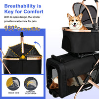 3-in-1 Double Pet Stroller For Small Medium Dogs Cats, Foldable Frame Convertible Pet Carrier Tote, Shockproof Wheels Wi