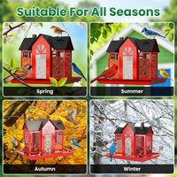 1Pc Metal Hanging Bird Feeder House Classic Barn Bird Feeder House Iron Hanging Outdoor Feeder With Visible Window And L