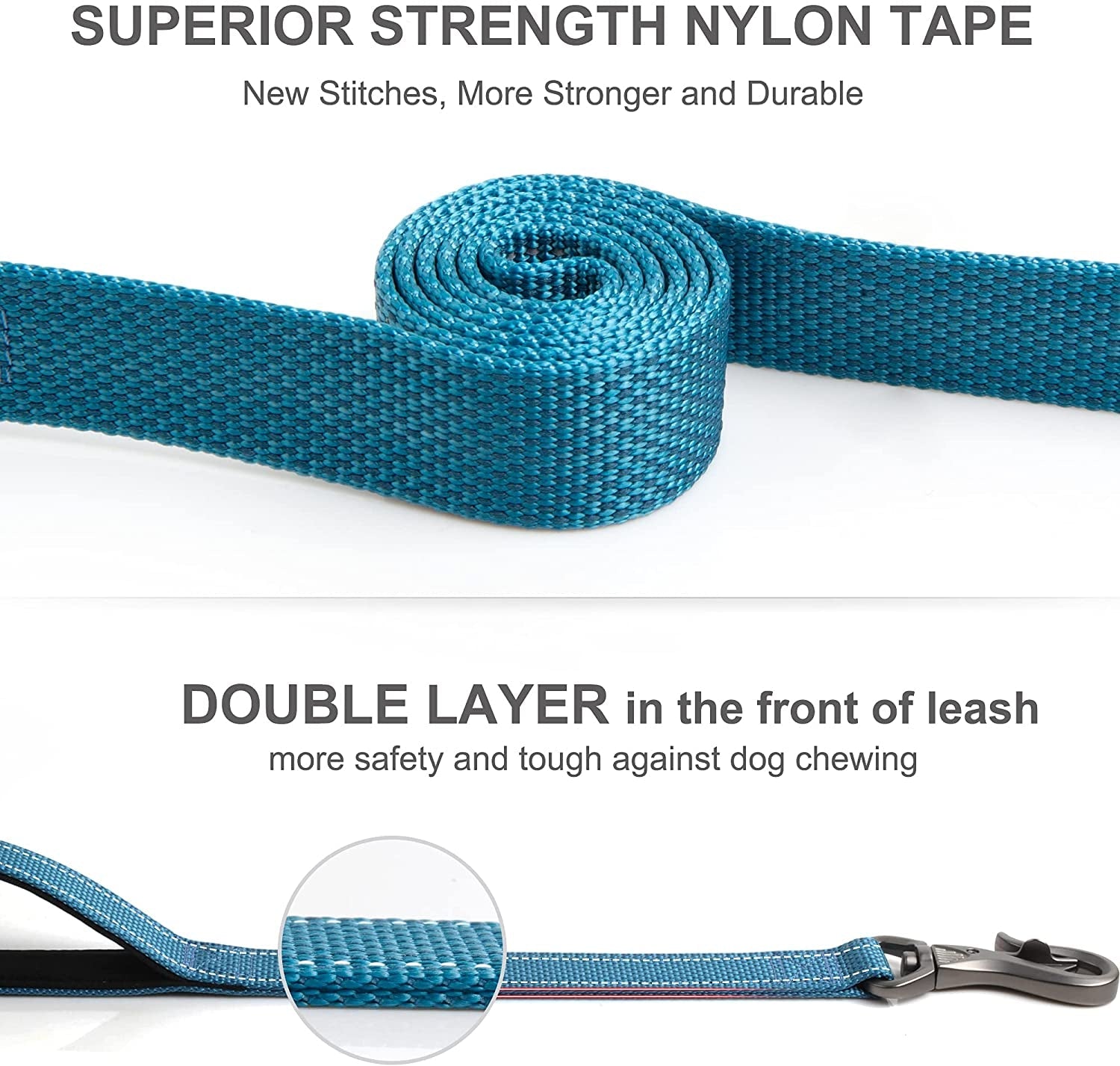 5 FT Heavy Duty Dog Leash with 2 Comfortable Padded Handles - BIG FRENCHIES