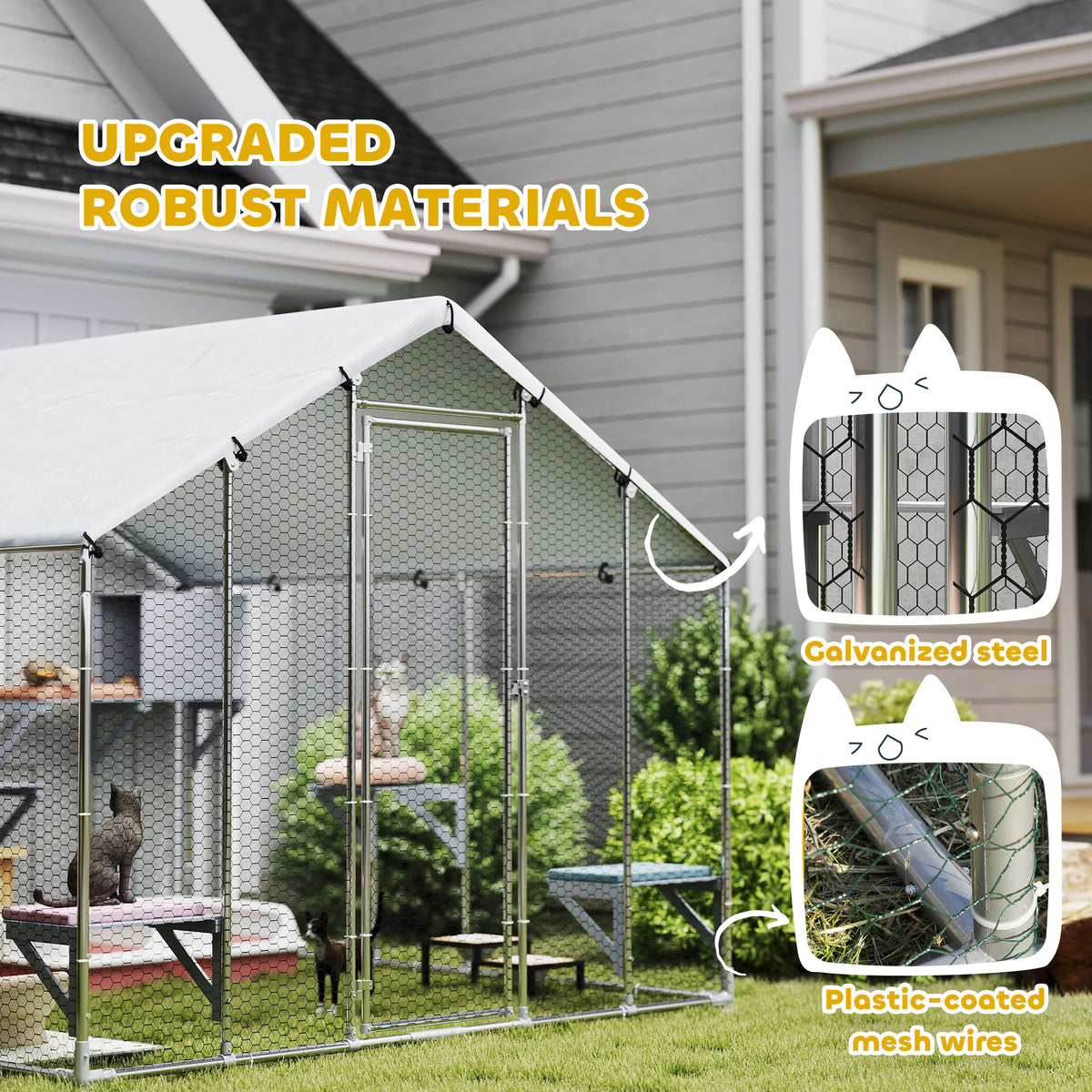 95" Extra Large Metal Outdoor Catio with Waterproof Cover, 2 Resting Boxes, 7 Jumping Platforms, for Multiple Cats