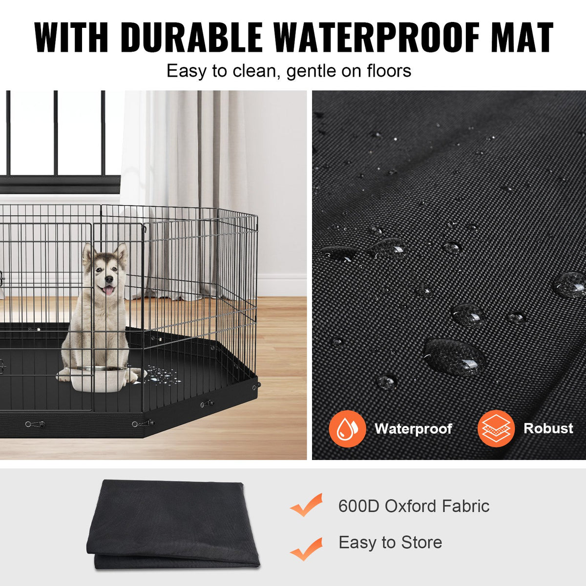 Dog Playpen, 8 Panels Foldable Metal Dog Exercise Pen With Bottom Pad, 24' H Pet Fence Puppy Crate Kennel With Ground St